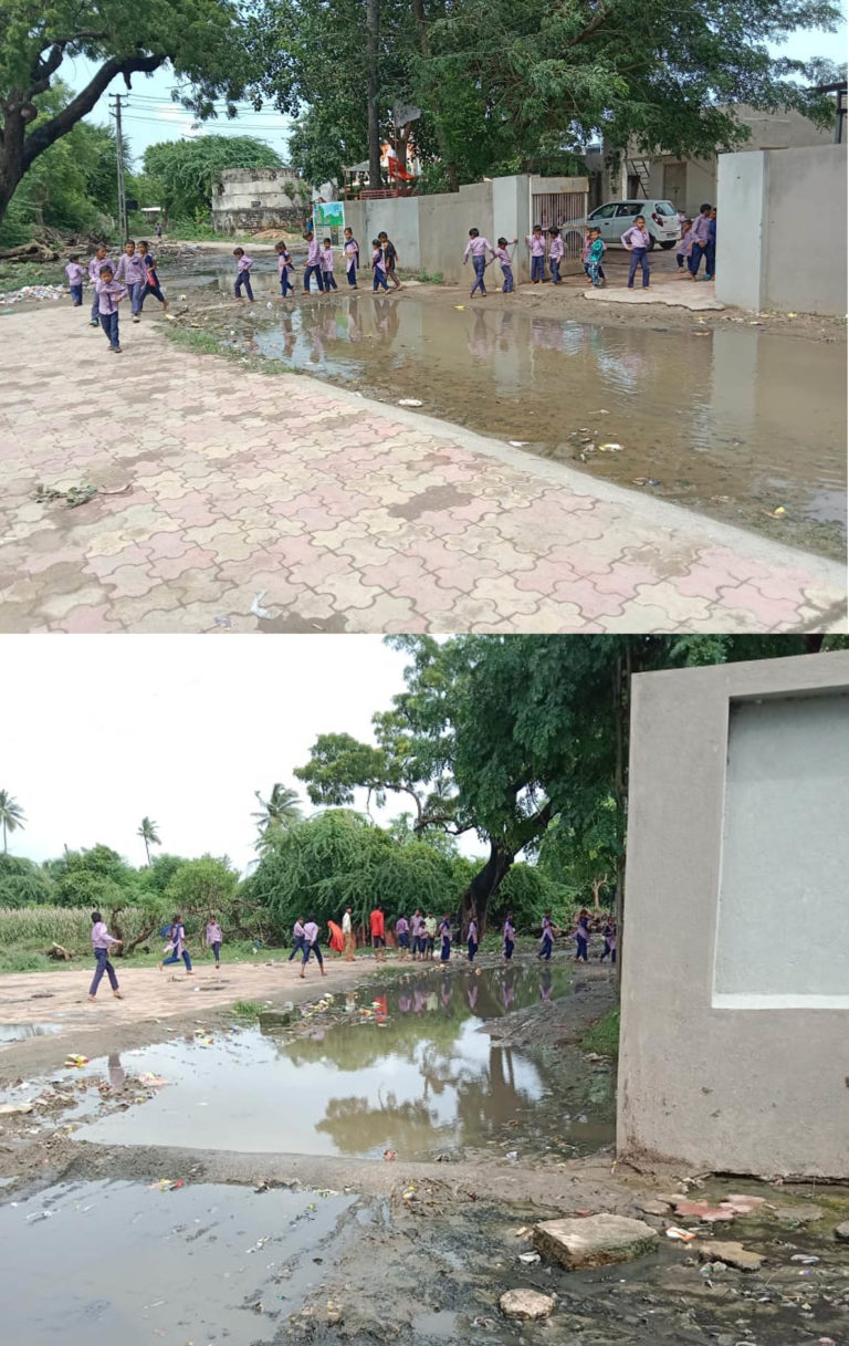ખજુદ્રા ગામ માં વિદ્યાર્થીઓ બાળકો ગંદકી ના પાણી માં થી નીકળી સ્કૂલે ભણવા જવા માટે મજબૂર બન્યા.